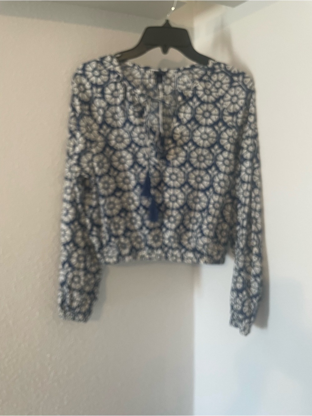 Roller Rabbit Navy and White Printed Tie-Front Blouse